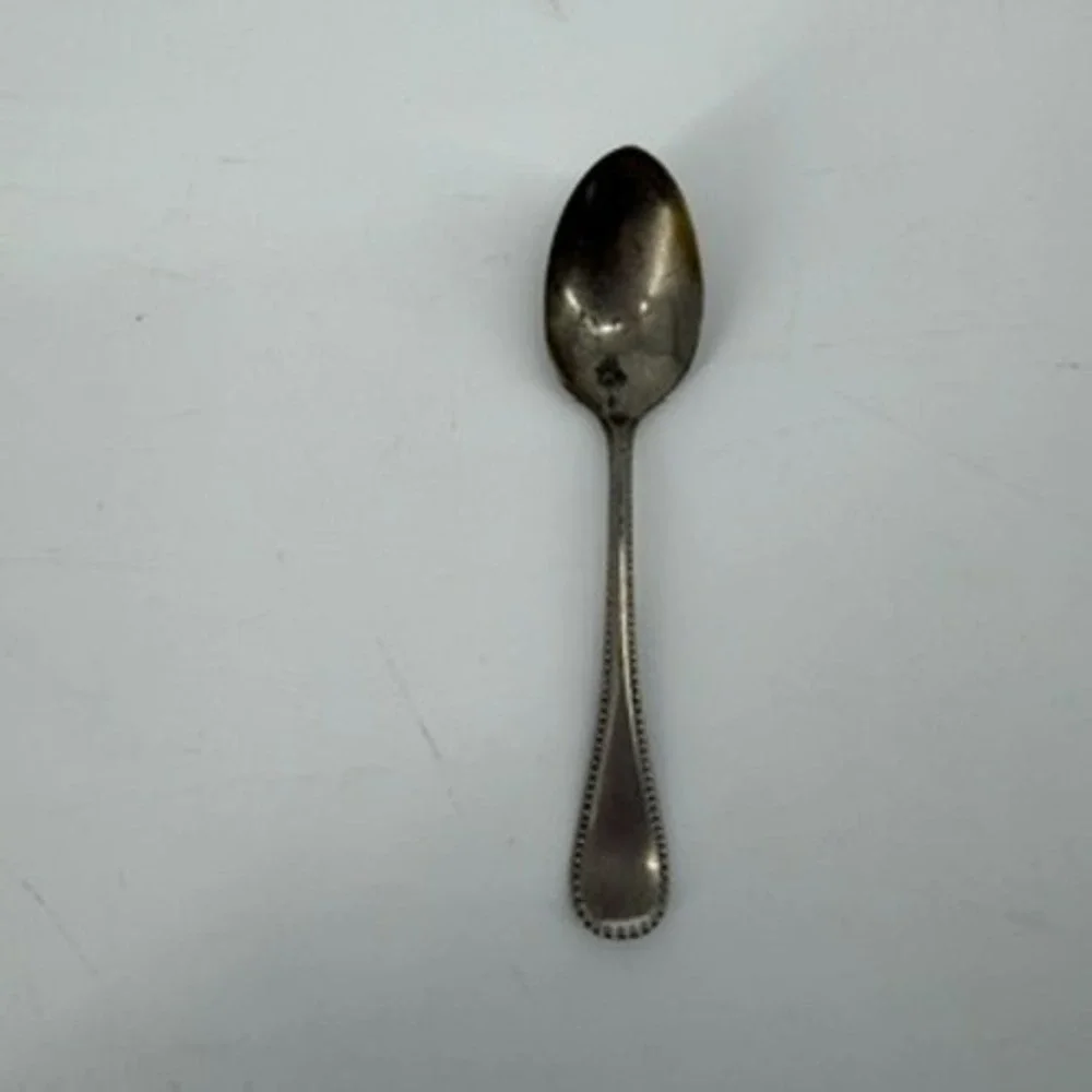 Crown Silver Beaded Edge CWV6 Demitasse Spoon Vintage Silverplate 4.25 Inch